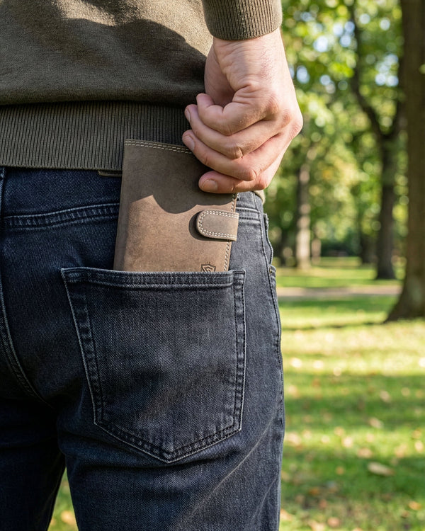 Vyriška odinė piniginė STEVENS su RFID apsauga, rudos spalvos S193