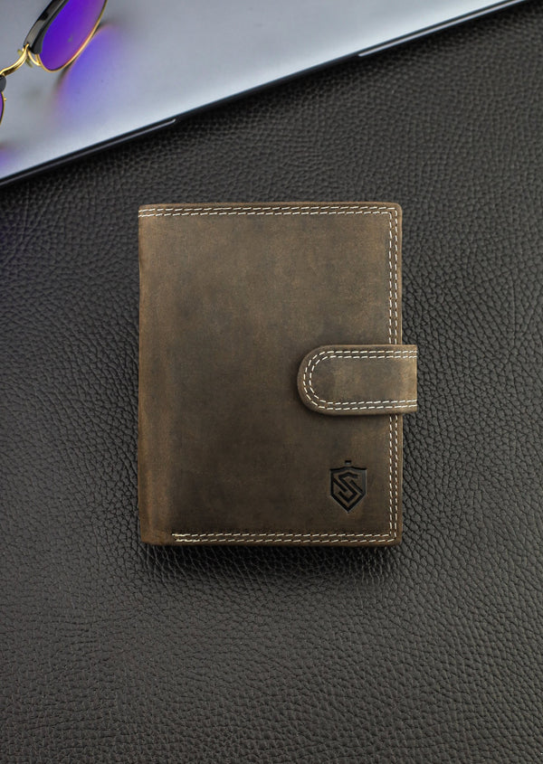 Vyriška odinė piniginė STEVENS su RFID apsauga, rudos spalvos S193