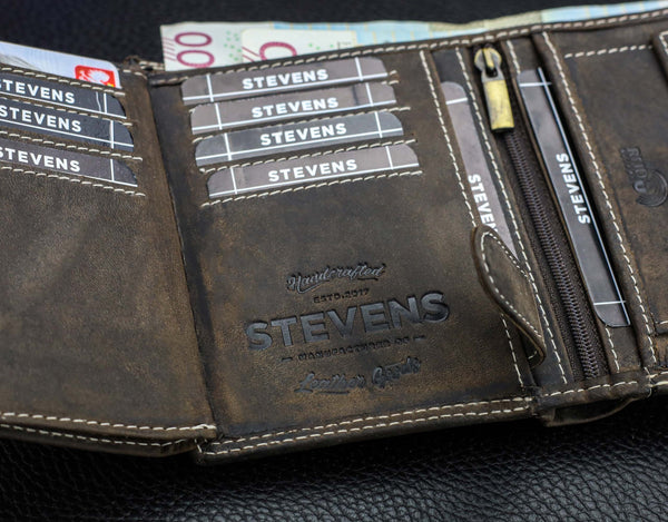 Vyriška odinė piniginė STEVENS su RFID apsauga, rudos spalvos S193