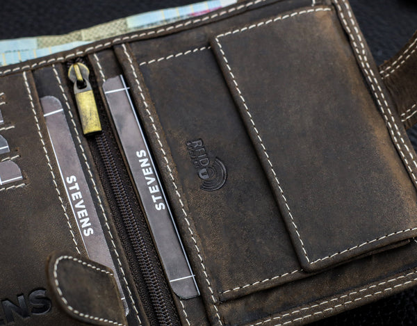 Vyriška odinė piniginė STEVENS su RFID apsauga, rudos spalvos S193