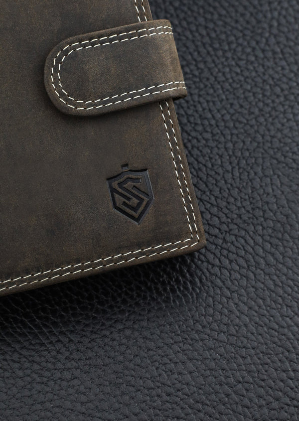 Vyriška odinė piniginė STEVENS su RFID apsauga, rudos spalvos S193