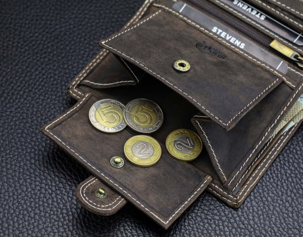 Vyriška odinė piniginė STEVENS su RFID apsauga, rudos spalvos S193