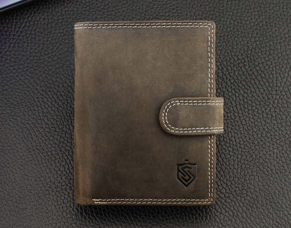 Vyriška odinė piniginė STEVENS su RFID apsauga, rudos spalvos S193