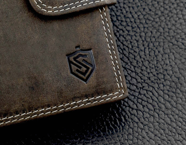 Vyriška odinė piniginė STEVENS su RFID apsauga, rudos spalvos S193