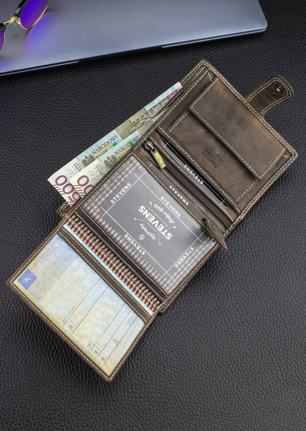 Vyriška odinė piniginė STEVENS su RFID apsauga, rudos spalvos S193