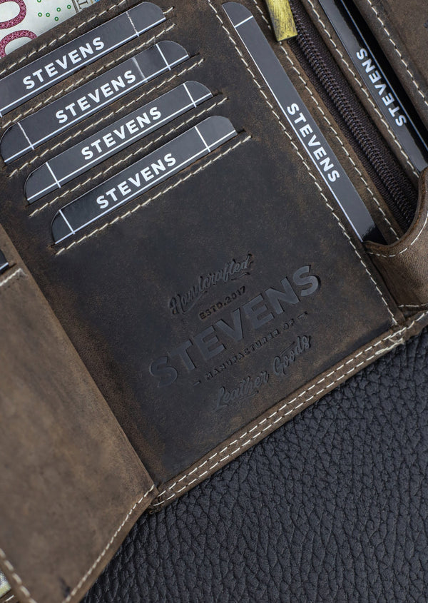 Vyriška odinė piniginė STEVENS su RFID apsauga, rudos spalvos S193