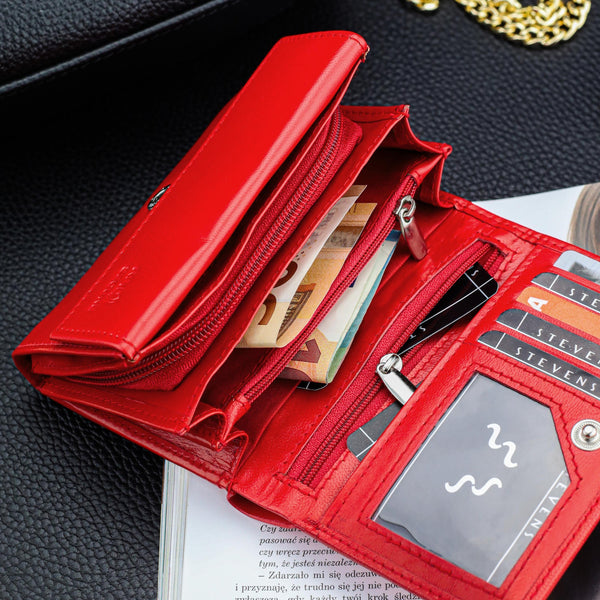 Moteriška odinė piniginė Stevens P40, raudona D1866