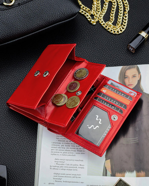 Moteriška odinė piniginė Stevens P40, raudona D1866