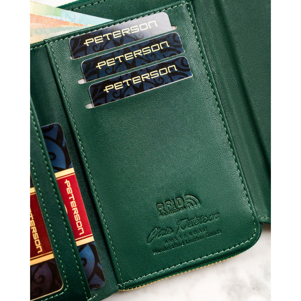 Moteriška horizontali „Peterson“ piniginė iš lakuotos ekologiškos odos su RFID apsauga, žalia spalva ST50