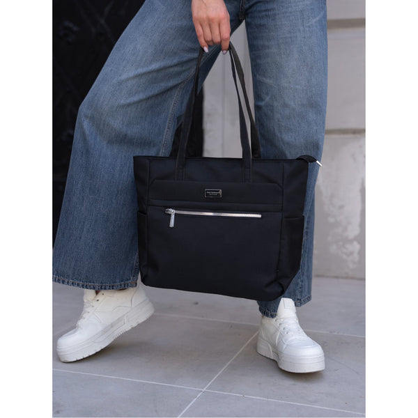 Praktiška moteriška „Peterson“ shopper tipo rankinė ant peties, juoda, iš dirbtinės odos RP63
