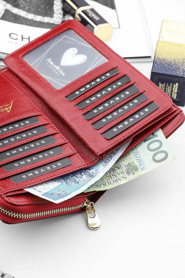 Moteriška odinė piniginė STEVENS su užtrauktuku bei RFID apsauga D1873