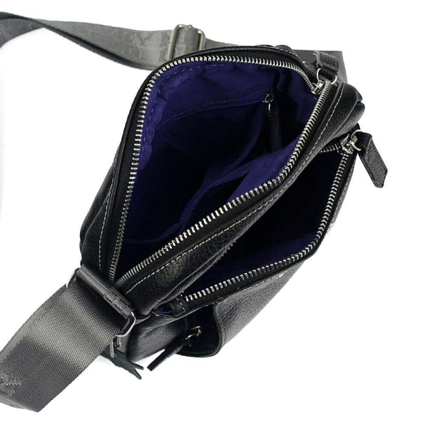 Vyriška odinė crossbody rankinė Harvey Miller Polo Club 30327, juoda, su reguliuojamu dirželiu