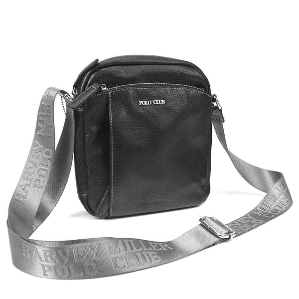 Vyriška odinė crossbody rankinė Harvey Miller Polo Club 30327, juoda, su reguliuojamu dirželiu