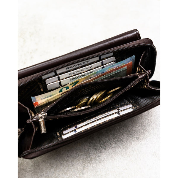 Natūralios odos delninė/piniginė vyrams Rovicky, ruda 043-NBAR