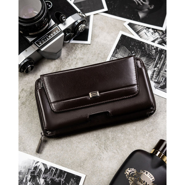 Natūralios odos delninė/piniginė vyrams Rovicky, ruda 043-NBAR