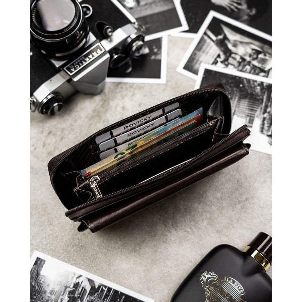 Natūralios odos delninė/piniginė vyrams Rovicky, ruda 043-NBAR