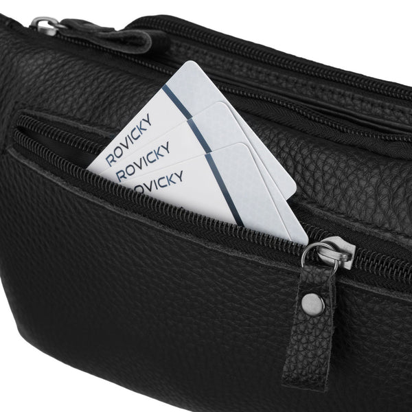 Vyriška odinė juosmens rankinė „Rovicky“ su užtrauktuku, juoda