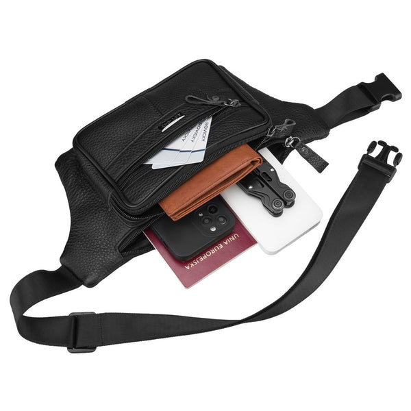 Vyriška odinė juosmens rankinė „Rovicky“ su užtrauktuku, juoda