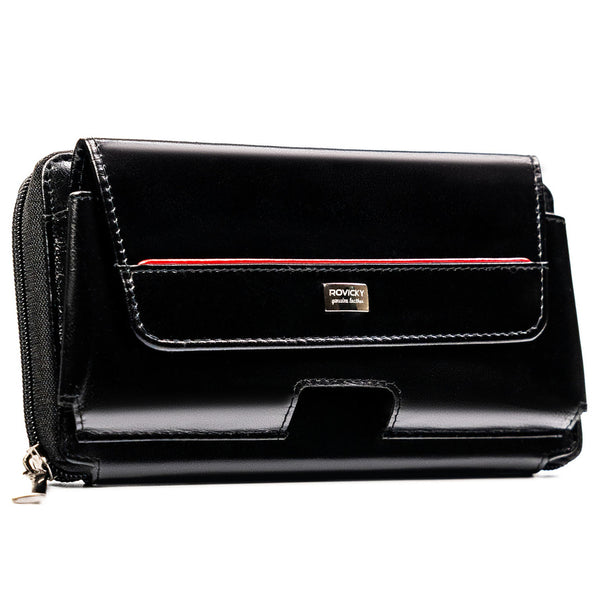 Natūralios odos delninė/piniginė vyrams Rovicky, juoda/raudona 043-NBAR