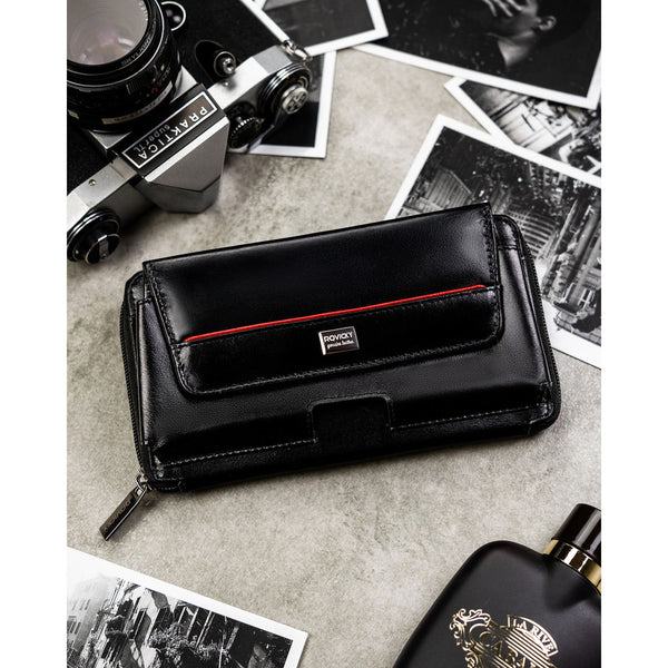 Natūralios odos delninė/piniginė vyrams Rovicky, juoda/raudona 043-NBAR
