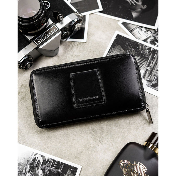 Natūralios odos delninė/piniginė vyrams Rovicky, juoda/raudona 043-NBAR