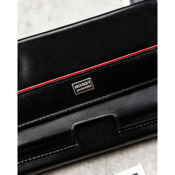 Natūralios odos delninė/piniginė vyrams Rovicky, juoda/raudona 043-NBAR