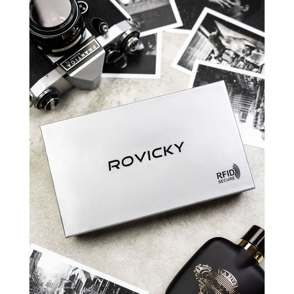 Natūralios odos delninė/piniginė vyrams Rovicky, juoda/raudona 043-NBAR