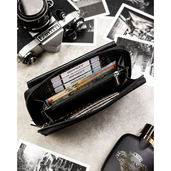 Natūralios odos delninė/piniginė vyrams Rovicky, juoda/raudona 043-NBAR