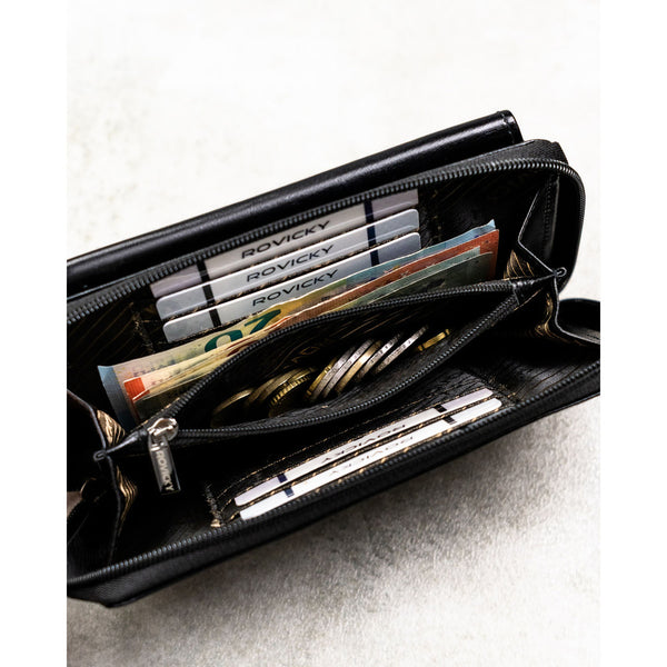 Natūralios odos delninė/piniginė vyrams Rovicky, juoda/raudona 043-NBAR