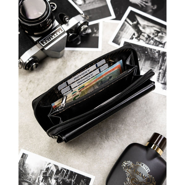 Natūralios odos delninė/piniginė vyrams Rovicky, juoda 043-NBAR