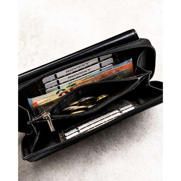 Natūralios odos delninė/piniginė vyrams Rovicky, juoda 043-NBAR
