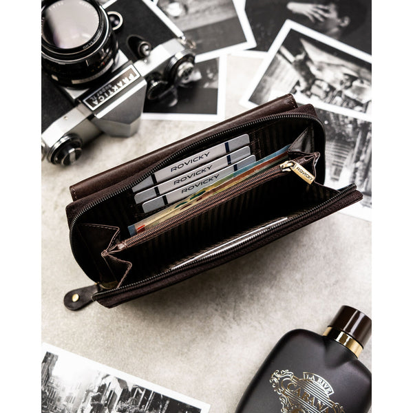 Natūralios odos delninė/piniginė vyrams Rovicky, ruda