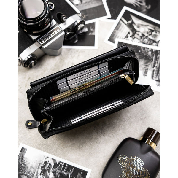 Natūralios odos delninė/piniginė vyrams Rovicky, juoda