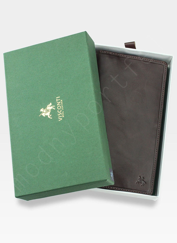 Piniginė-Kortelių dėklas Visconti iš natūralios odos su RFID apsauga, tamsiai rudas