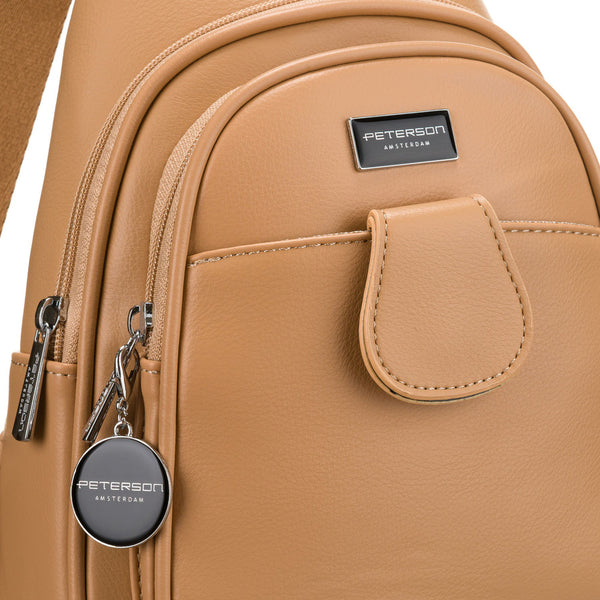 Moteriška sportinė „Peterson“ crossbody juosmens rankinė per petį, smėlio spalvos, iš ekologiškos odos RT35