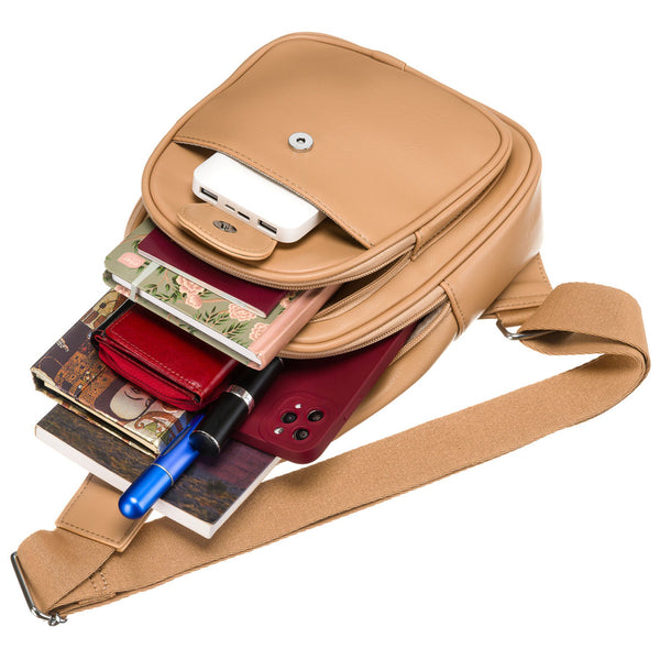 Moteriška sportinė „Peterson“ crossbody juosmens rankinė per petį, smėlio spalvos, iš ekologiškos odos RT35