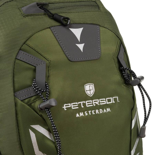 Žalia tekstilinė sportinė turistinė kuprinė „Peterson“ su gelbėjimo švilpuku K10