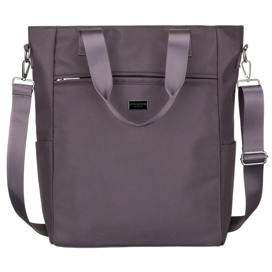 Pilka moteriška „Peterson“ shopper rankinė su rankenomis ir nuimamu dirželiu, užsegama užtrauktuku P31