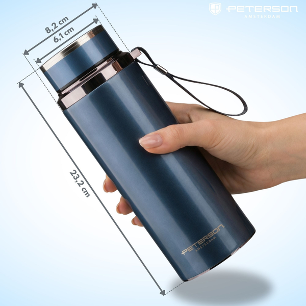 „Peterson“ nerūdijančio plieno termosas karštiems ir šaltiems gėrimams, 750 ml, tamsiai mėlynas D86
