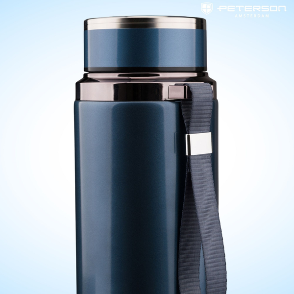 „Peterson“ nerūdijančio plieno termosas karštiems ir šaltiems gėrimams, 750 ml, tamsiai mėlynas D86