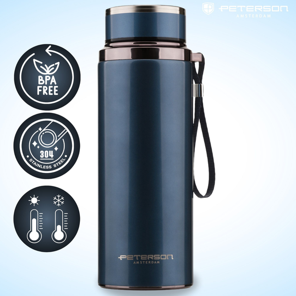 „Peterson“ nerūdijančio plieno termosas karštiems ir šaltiems gėrimams, 750 ml, tamsiai mėlynas D86
