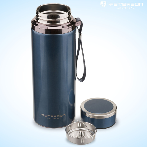 „Peterson“ nerūdijančio plieno termosas karštiems ir šaltiems gėrimams, 750 ml, tamsiai mėlynas D86