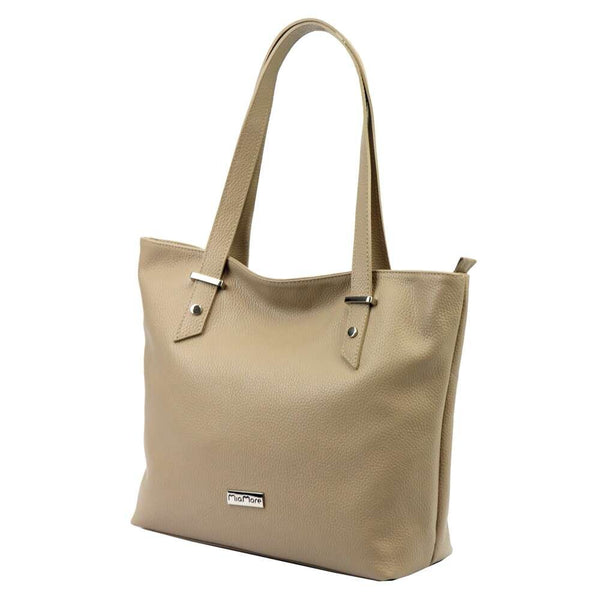 Moteriška didelė natūralios odos rankinė MiaMore 01-058, tamsiai smėlio, shopper tipo