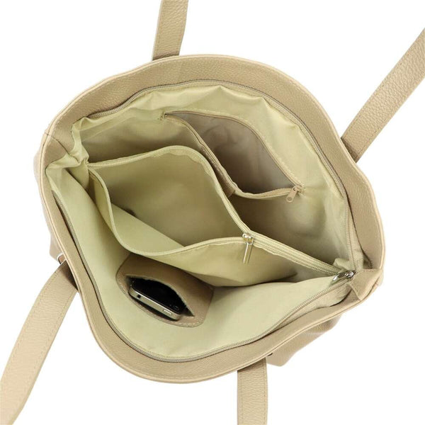 Moteriška didelė natūralios odos rankinė MiaMore 01-058, tamsiai smėlio, shopper tipo