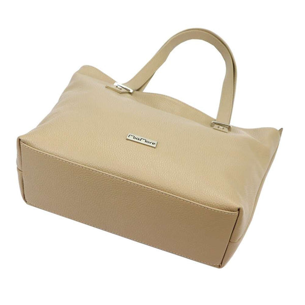 Moteriška didelė natūralios odos rankinė MiaMore 01-058, tamsiai smėlio, shopper tipo