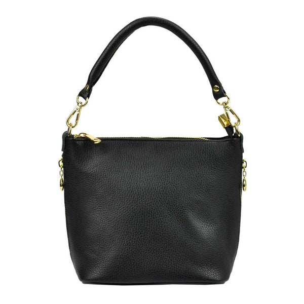 Moteriška natūralios odos rankinė Patrizia, juoda, su auksinės spalvos detalėmis