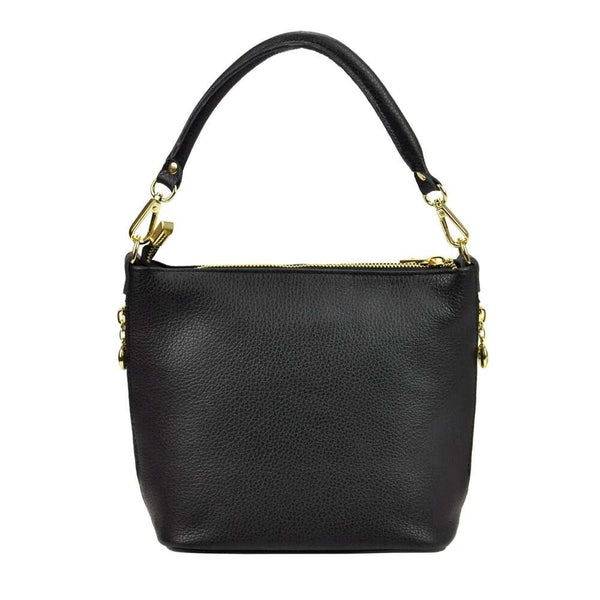Moteriška natūralios odos rankinė Patrizia, juoda, su auksinės spalvos detalėmis
