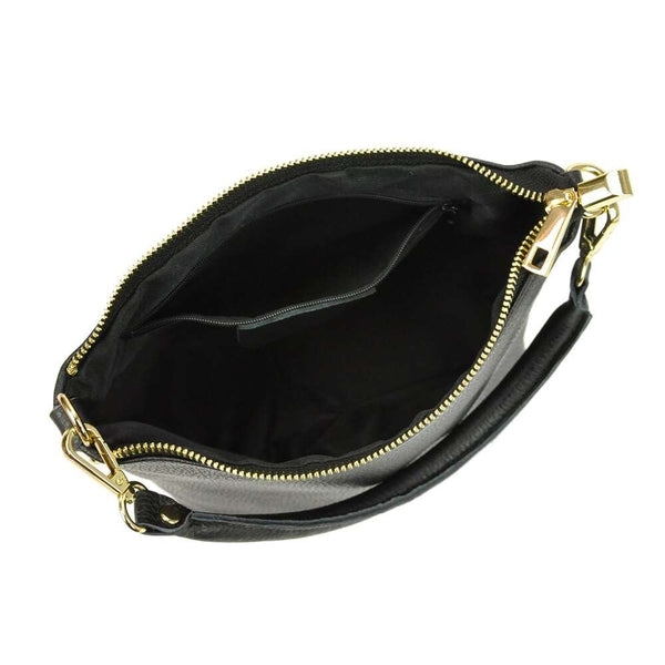 Moteriška natūralios odos rankinė Patrizia, juoda, su auksinės spalvos detalėmis