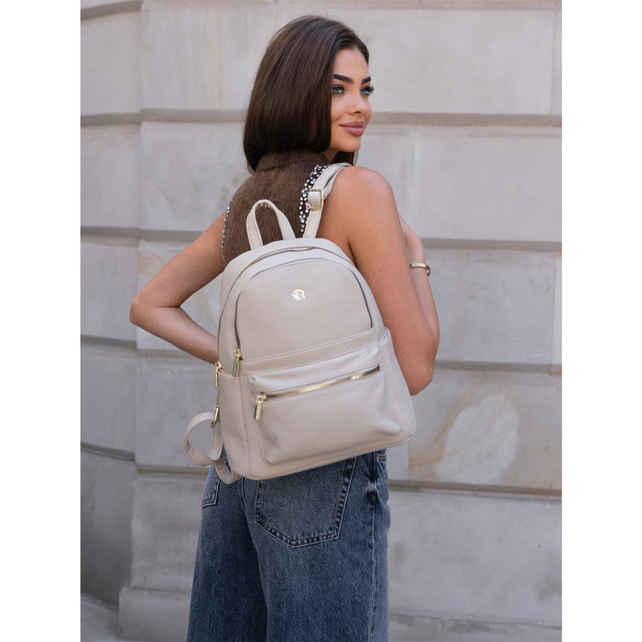 Patogi smėlio spalvos moteriška kuprinė „Rovicky“ su auksiniais užtrauktukais K42