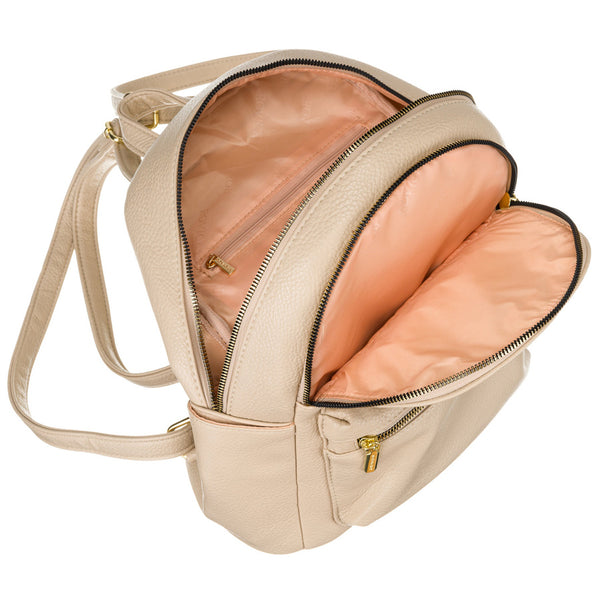 Patogi smėlio spalvos moteriška kuprinė „Rovicky“ su auksiniais užtrauktukais K42